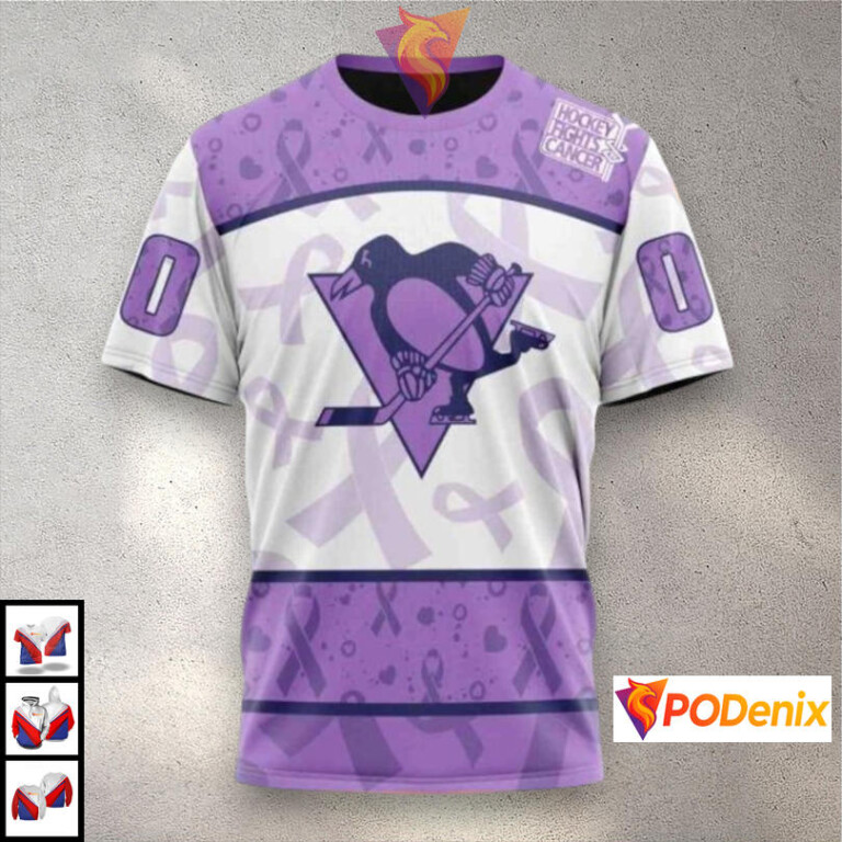 Lavender Fight Cancer Awareness Tribute Pittsburgh Penguins Zip Up Hoodie NHL 3D - 2