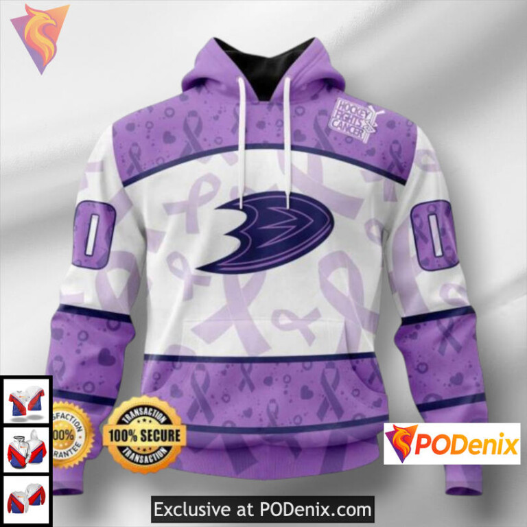 Lavender Ribbon Awareness Anaheim Ducks 3D Hoodie Hockey Fights Cancer Gear