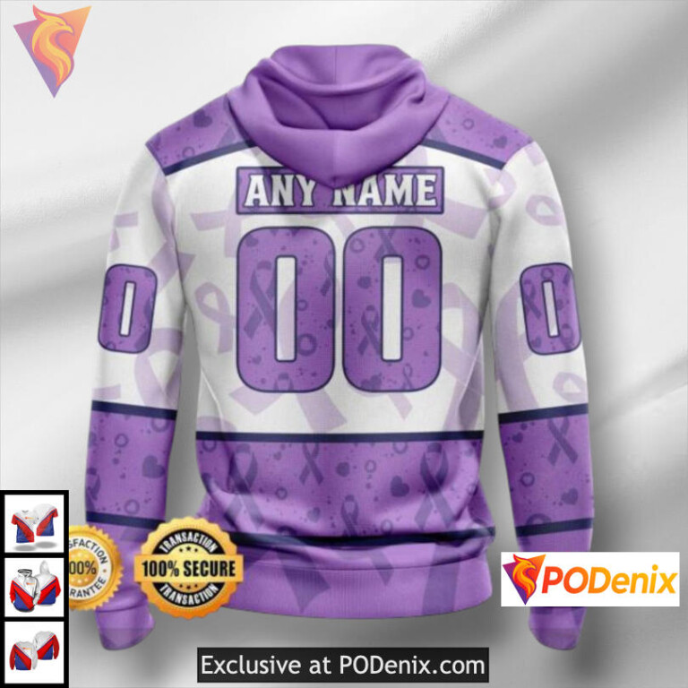 Lavender Ribbon Awareness Anaheim Ducks 3D Hoodie Hockey Fights Cancer Gear - 1