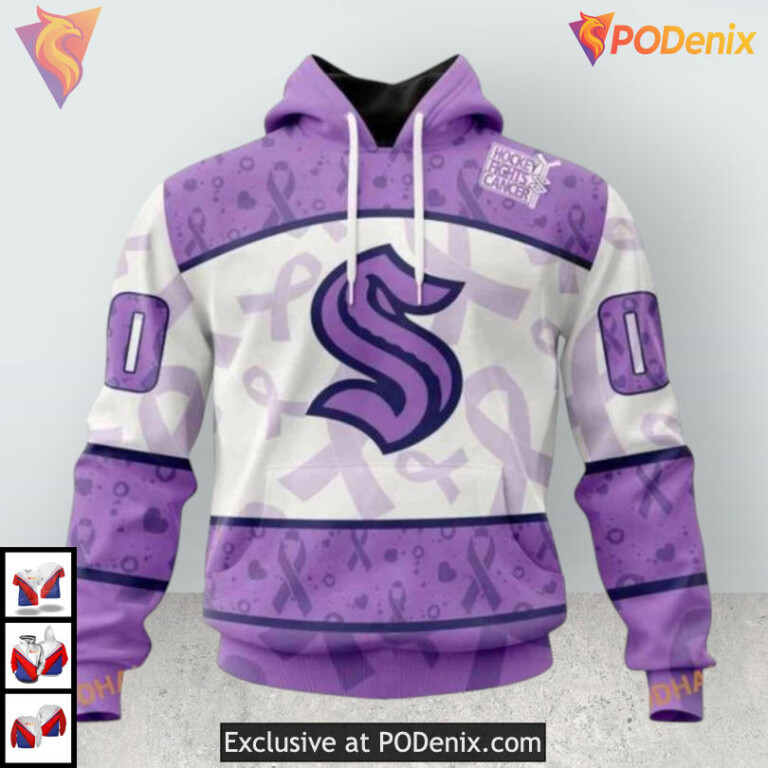 Lavender Ribbon Fight Cancer Tribute Custom Seattle Kraken Zip Up Hoodie 3D