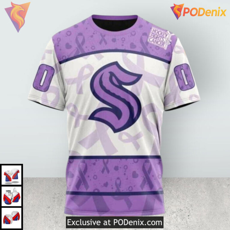 Lavender Ribbon Fight Cancer Tribute Custom Seattle Kraken Zip Up Hoodie 3D - 2