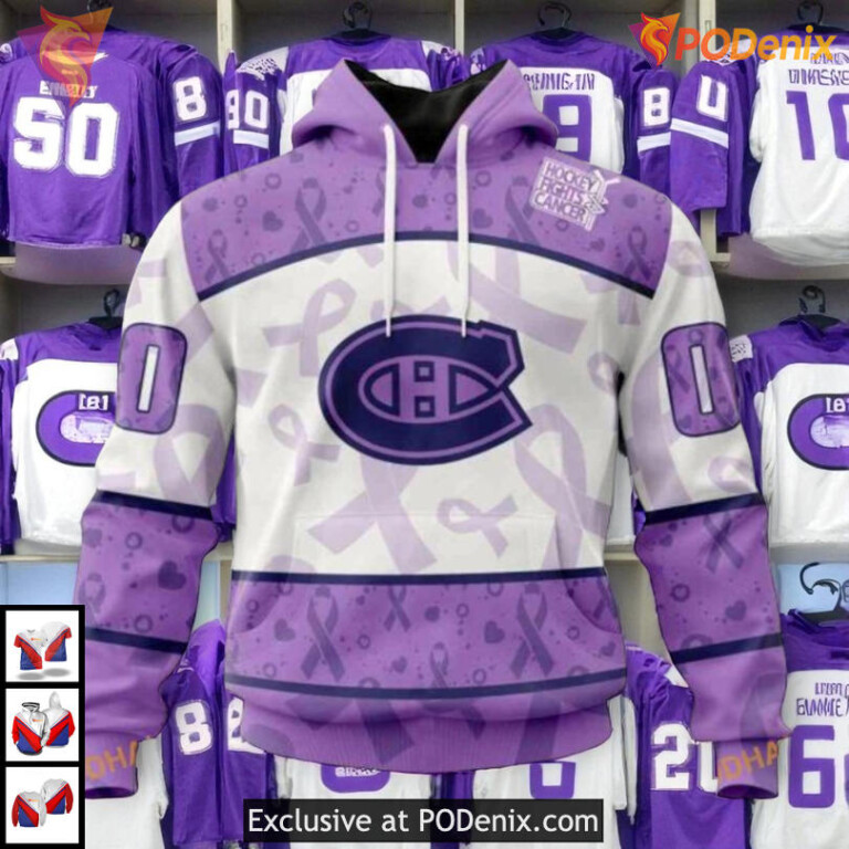 Lavender Ribbon Fight Cancer Tribute NHL Montreal Canadiens Hoodie 3D