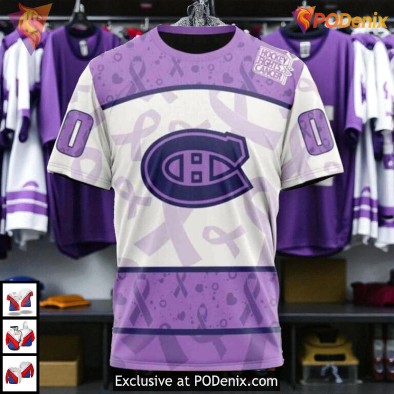 Lavender Ribbon Fight Cancer Tribute NHL Montreal Canadiens Hoodie 3D - 2