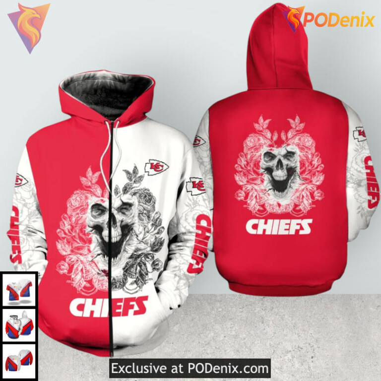 Limited Skull Design Kansas City Chiefs Youth Hoodie, Unisex Zip Up Apparel - 1