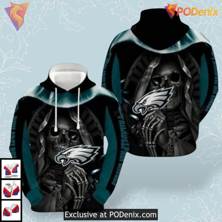 Logo Grip Skull Design Philadelphia Eagles Hoodies For Men 3D NFL Collection