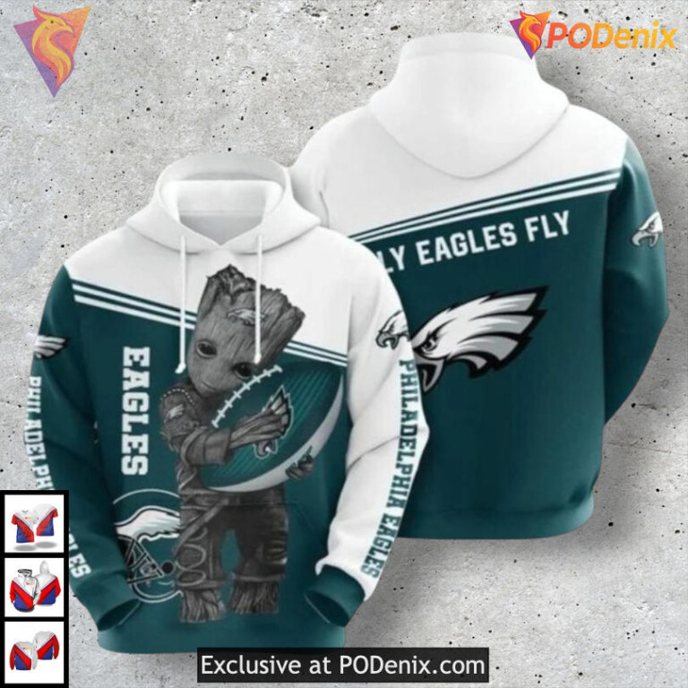 Marvel Baby Groot Theme Philadelphia Eagles Green Hoodie NFL Apparel For Fans