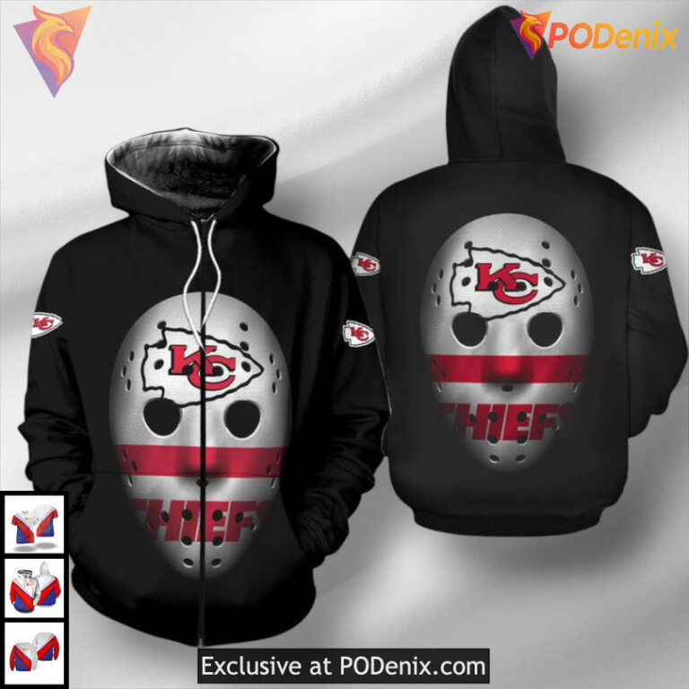 Mask Design Kansas City Chiefs Womens Hoodie, Unique 3D Zip Up Fashion - 1