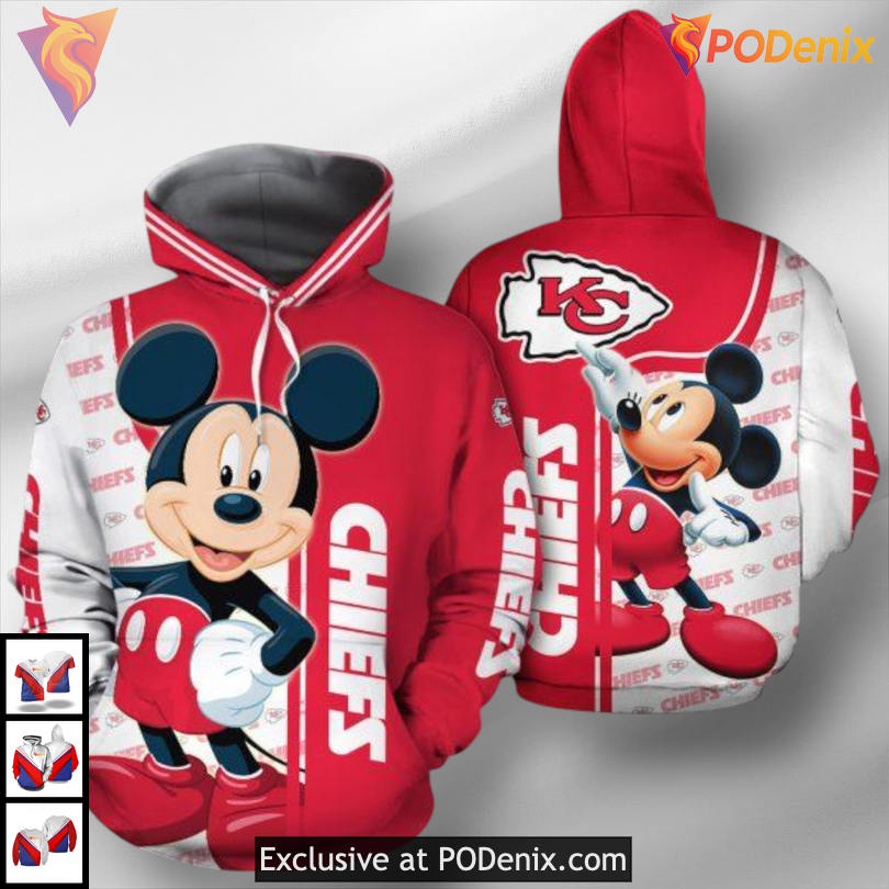 Mickey Disney Graphic Kansas City Chiefs Hoodies For Men, Custom Zip Edition Mickey Disney Graphic Kansas City Chiefs Hoodies For Men, Custom Zip Edition