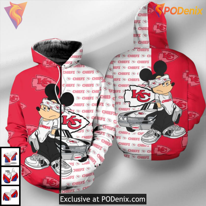Mickey Mouse Kansas City Chiefs Hoodie For Men, All Over Print Fan Style Mickey Mouse Kansas City Chiefs Hoodie For Men, All Over Print Fan Style
