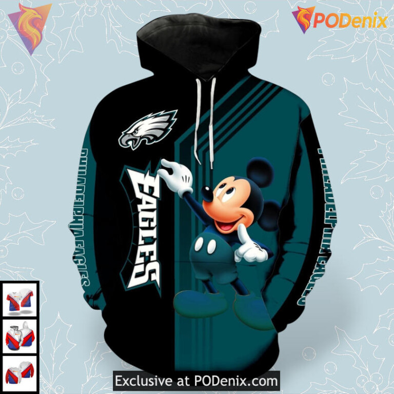 Mickey Mouse Theme Series Philadelphia Eagles Full Zip Hoodie Mens All Over Print