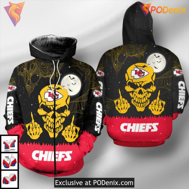 Middle Fingers Skull Kansas City Chiefs Mens Hoodie, Limited 3D Fanwear