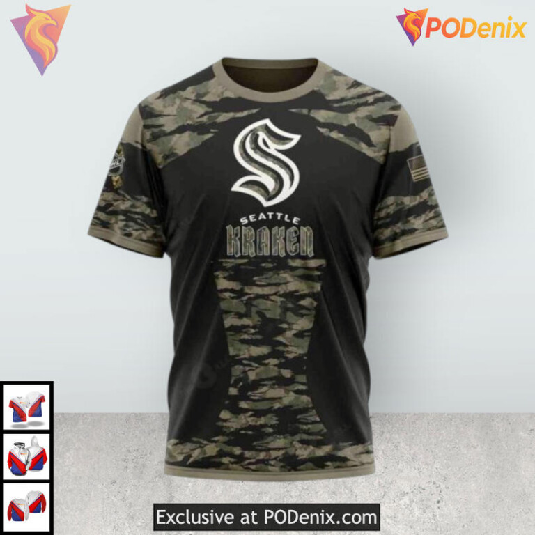 Military Members Tribute V5 Jersey Custom Custom Name Seattle Kraken Hoodie 3D - 2