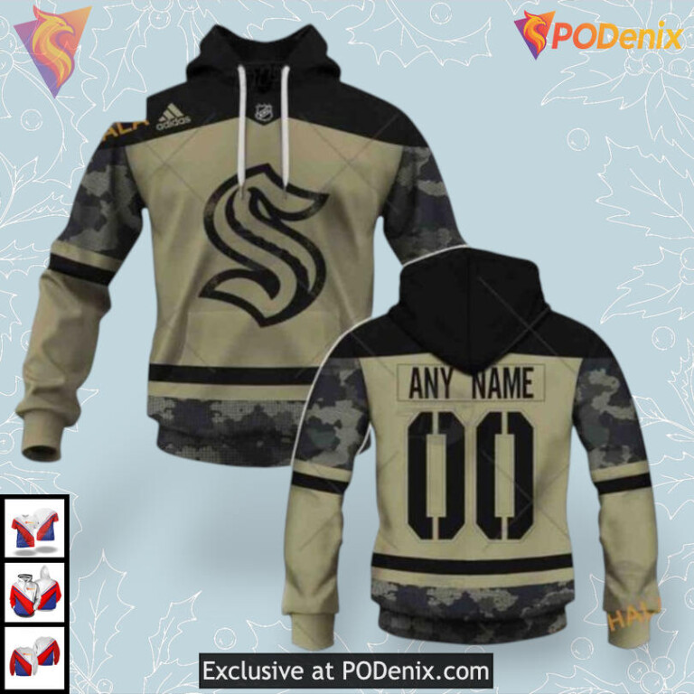 Military Practice Jersey Tribute NHL Custom Name Seattle Kraken Hoodie 3D