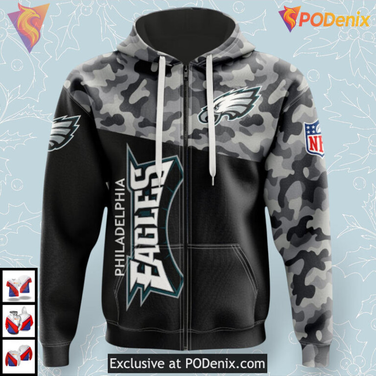 Military Tribute Camouflage Style Personalized Philadelphia Eagles Hoodie For Men