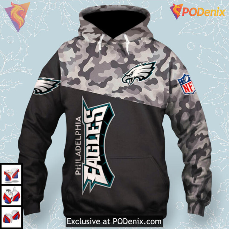 Military Tribute Camouflage Style Personalized Philadelphia Eagles Hoodie For Men - 2