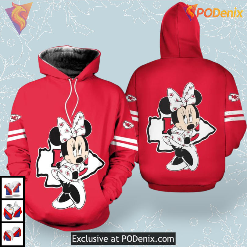 Minnie Mouse Kc Chiefs Hoodies, Cute Zip Up 3D Women Fan Collection Minnie Mouse Kc Chiefs Hoodies, Cute Zip Up 3D Women Fan Collection