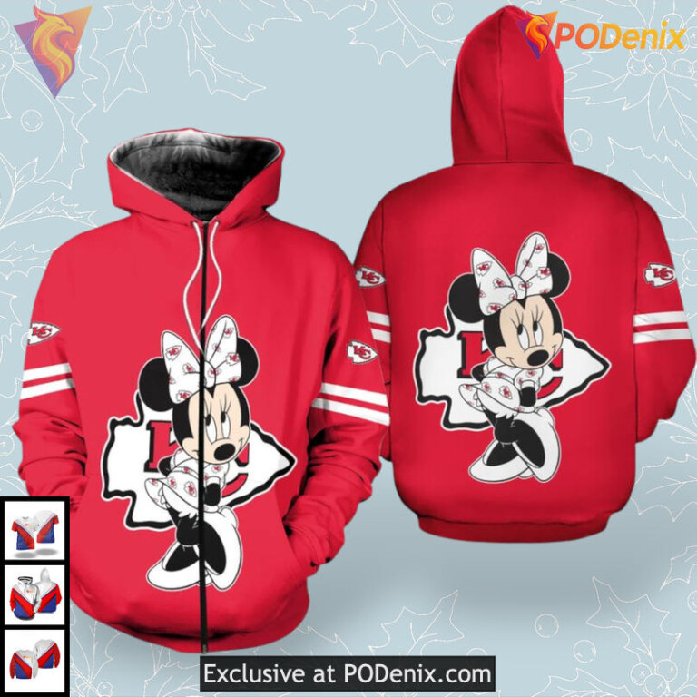 Minnie Mouse Kc Chiefs Hoodies, Cute Zip Up 3D Women Fan Collection - 1