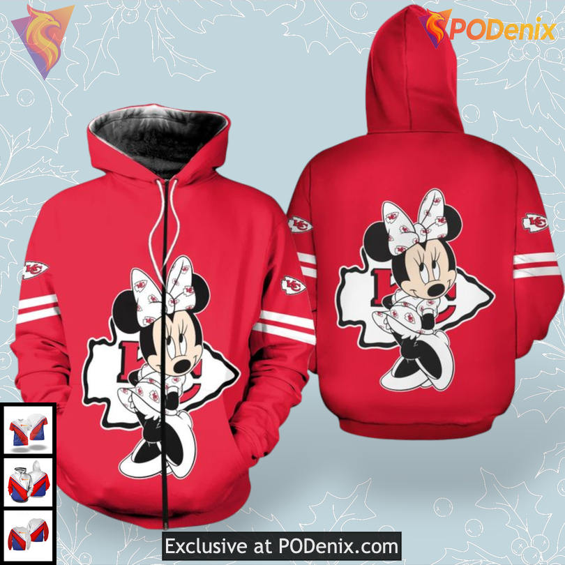 Minnie Mouse Kc Chiefs Hoodies, Cute Zip Up 3D Women Fan Collection Minnie Mouse Kc Chiefs Hoodies, Cute Zip Up 3D Women Fan Collection