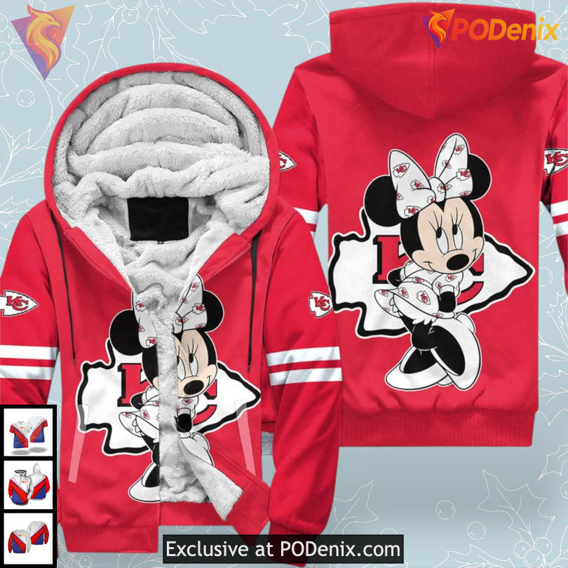 Minnie Mouse Kc Chiefs Hoodies, Cute Zip Up 3D Women Fan Collection Minnie Mouse Kc Chiefs Hoodies, Cute Zip Up 3D Women Fan Collection