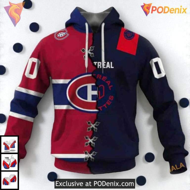 Mix CFL Alouettes Jersey Style NHL Montreal Canadiens All Over Print Hoodie