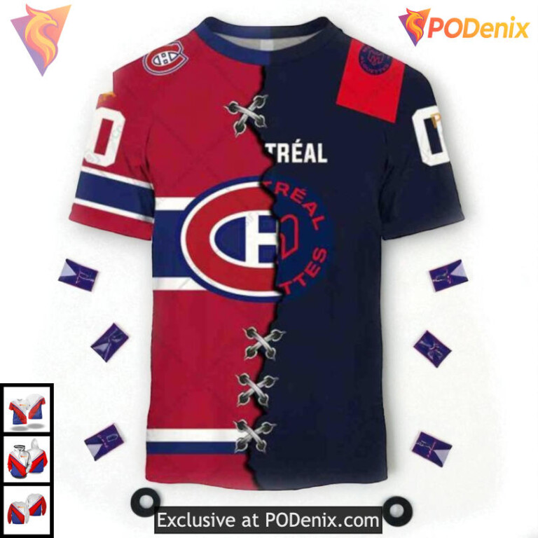 Mix CFL Alouettes Jersey Style NHL Montreal Canadiens All Over Print Hoodie - 1