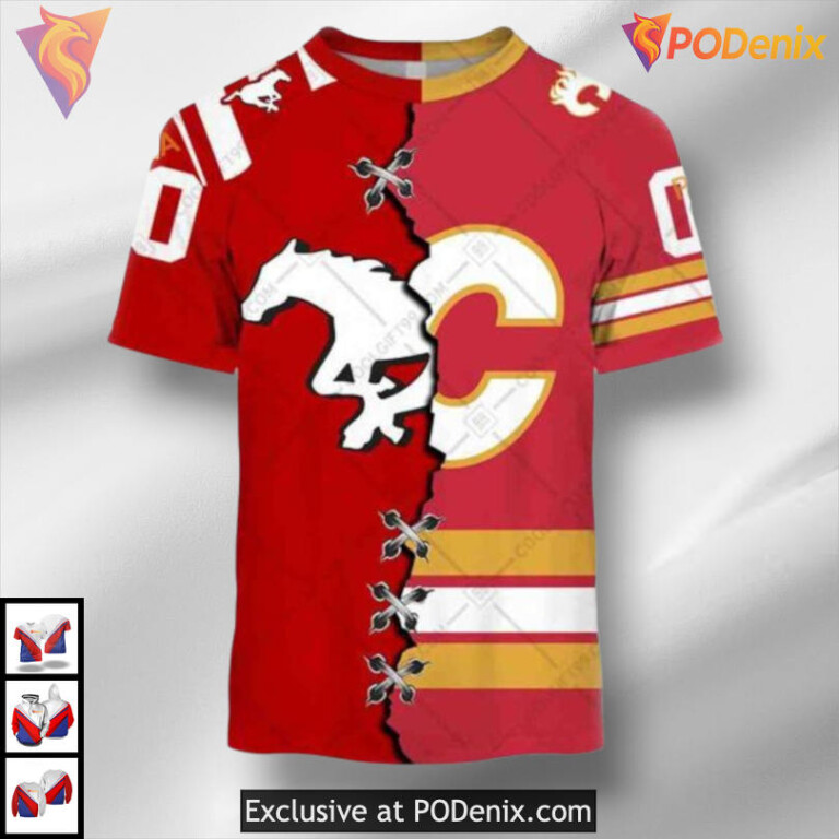 Mix CFL Stampeders Jersey Graphic Calgary Flames Pullover Hoodie 3D - 2