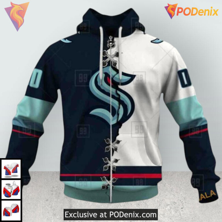 Mix Jersey 2025 Concept Artwork Custom Seattle Kraken Mens Hoodie 3D