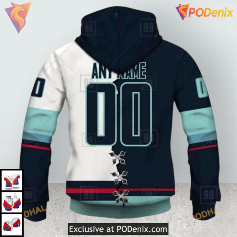 Mix Jersey 2025 Concept Artwork Custom Seattle Kraken Mens Hoodie 3D - 2