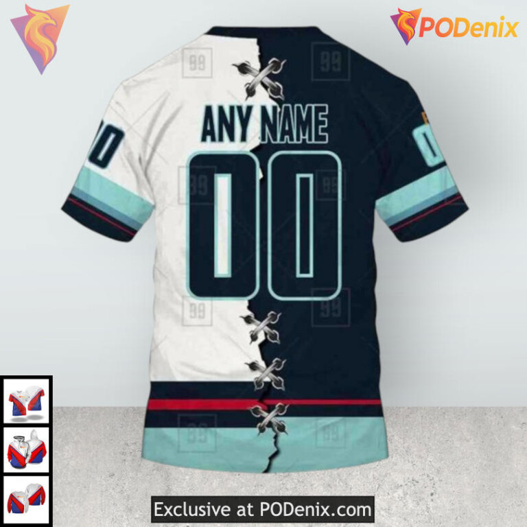 Mix Jersey 2025 Concept Artwork Custom Seattle Kraken Mens Hoodie 3D - 3