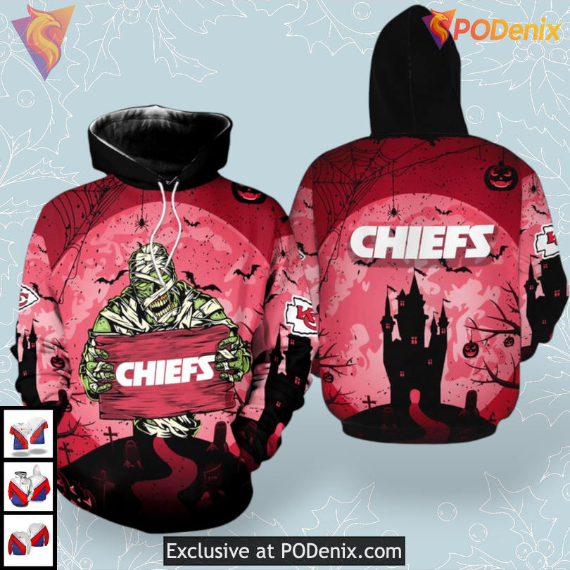 Mummy Inspired Kc Chiefs Mens Hoodie, Full Zip Halloween 3D Design Mummy Inspired Kc Chiefs Mens Hoodie, Full Zip Halloween 3D Design
