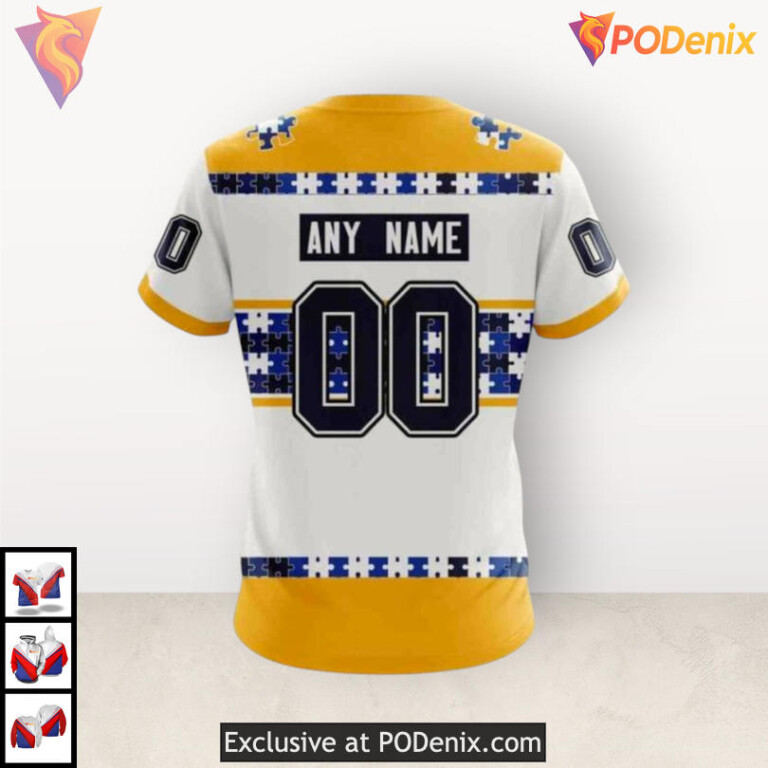 Name Number Autism Tribute Nashville Predators Sweatshirt Hoodie Custom Design - 3