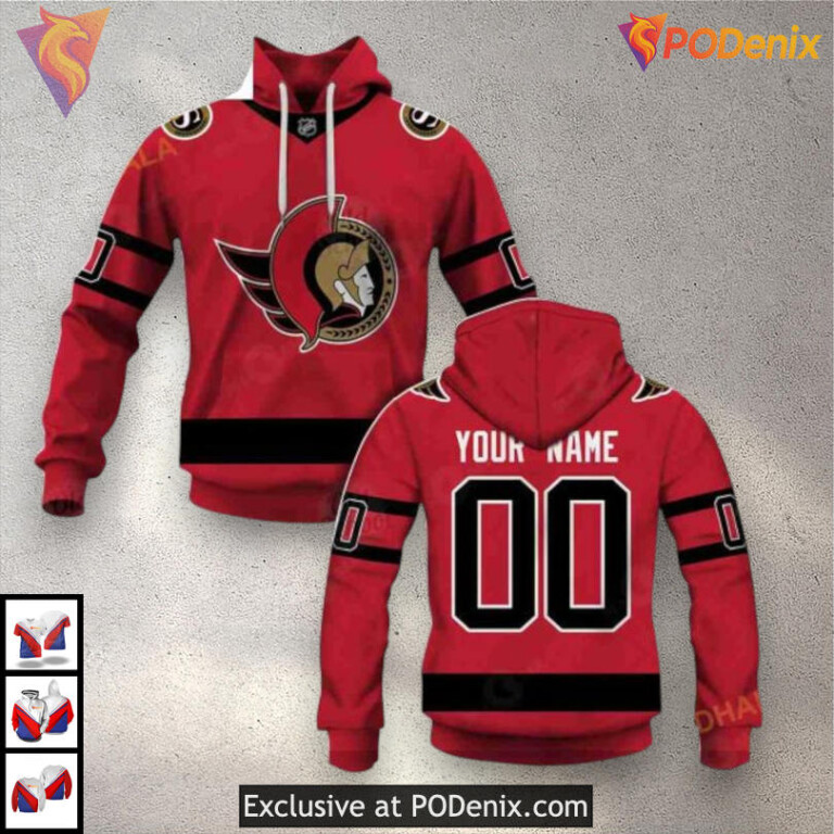 Name Number Tribute Sweatshirt NHL Ottawa Senators Womens Hoodie 3D
