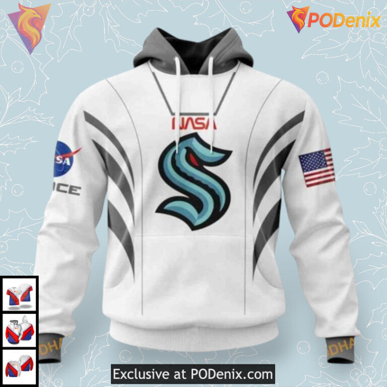 NASA Astronaut Space Force Design NHL Custom Name Seattle Kraken Hoodie 3D