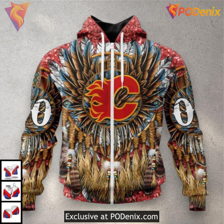 Native Costume Artwork Calgary Flames Pullover Hoodie 3D Cultural Edition - 1