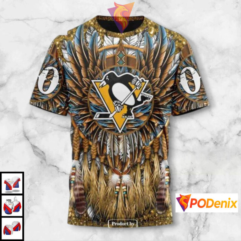 Native Costume Artwork Custom Name Pittsburgh Penguins Hoodie NHL 3D - 2