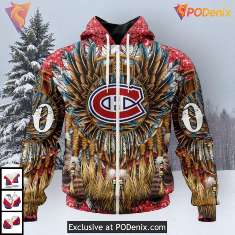 Native Costume Artwork Edition NHL Custom Name Montreal Canadiens Hoodie 3D - 1