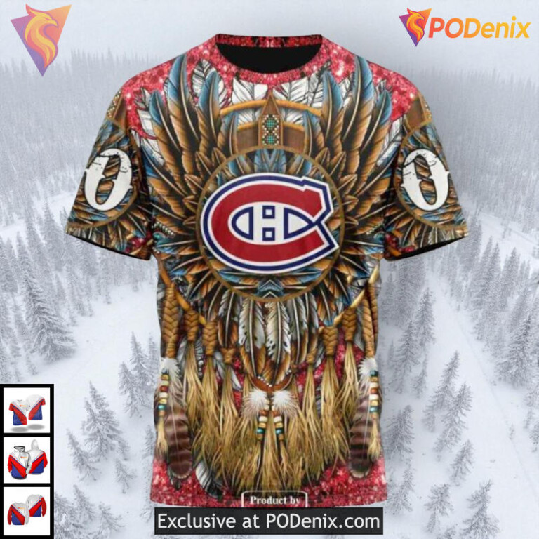 Native Costume Artwork Edition NHL Custom Name Montreal Canadiens Hoodie 3D - 3