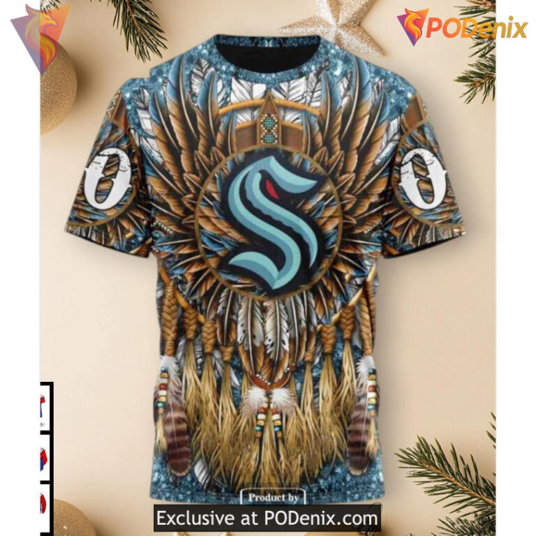 Native Costume Cultural Pattern Design NHL Seattle Kraken Hoodie 3D Custom - 2
