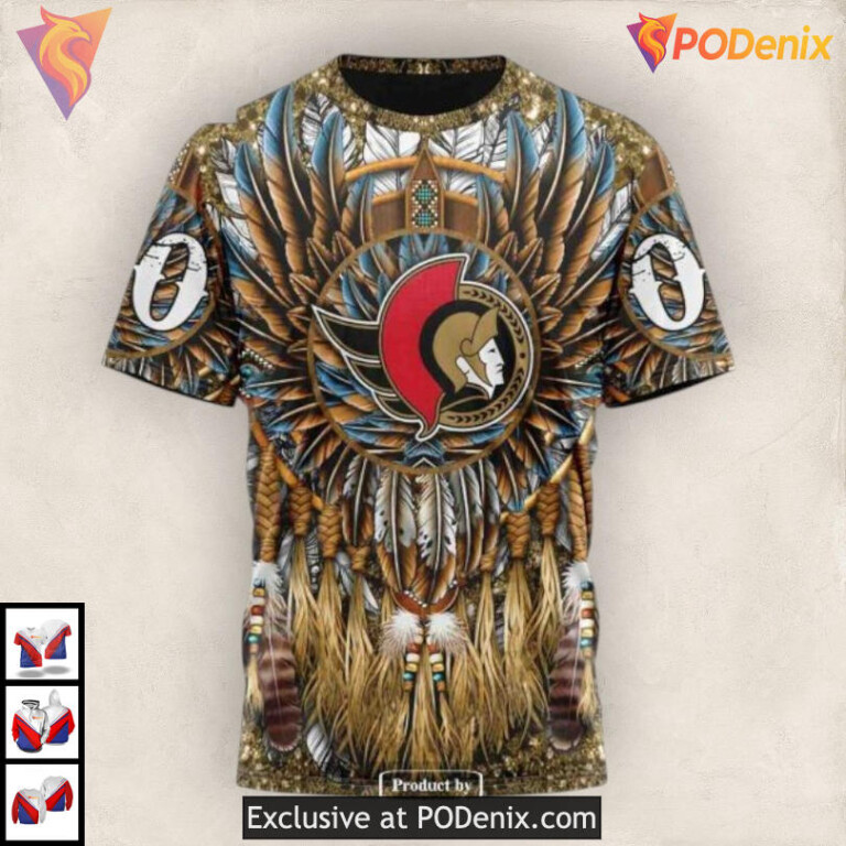 Native Cultural Pattern Design NHL Custom Name Ottawa Senators Hoodie 3D - 2
