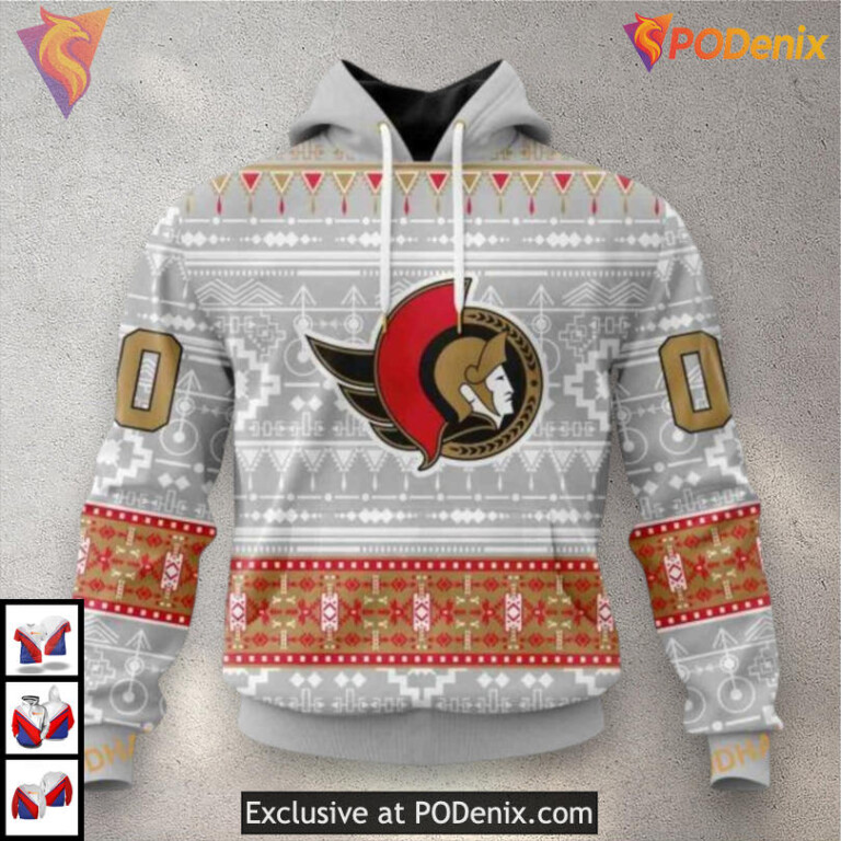 Native Cultural Pattern Design NHL Ottawa Senators Kids Hoodie 3D