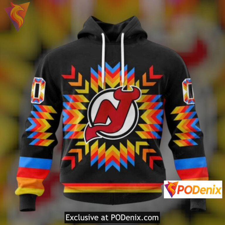 Native Pattern Artwork Custom Number New Jersey Devils Hoodie Custom Design