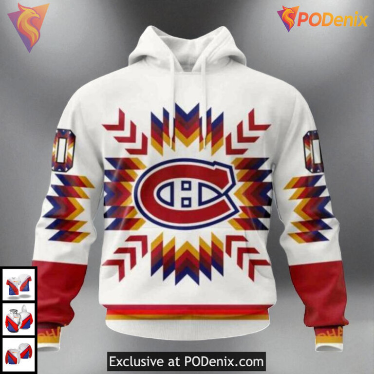 Native Pattern Cultural Artwork NHL Montreal Canadiens Graphic Hoodie 3D