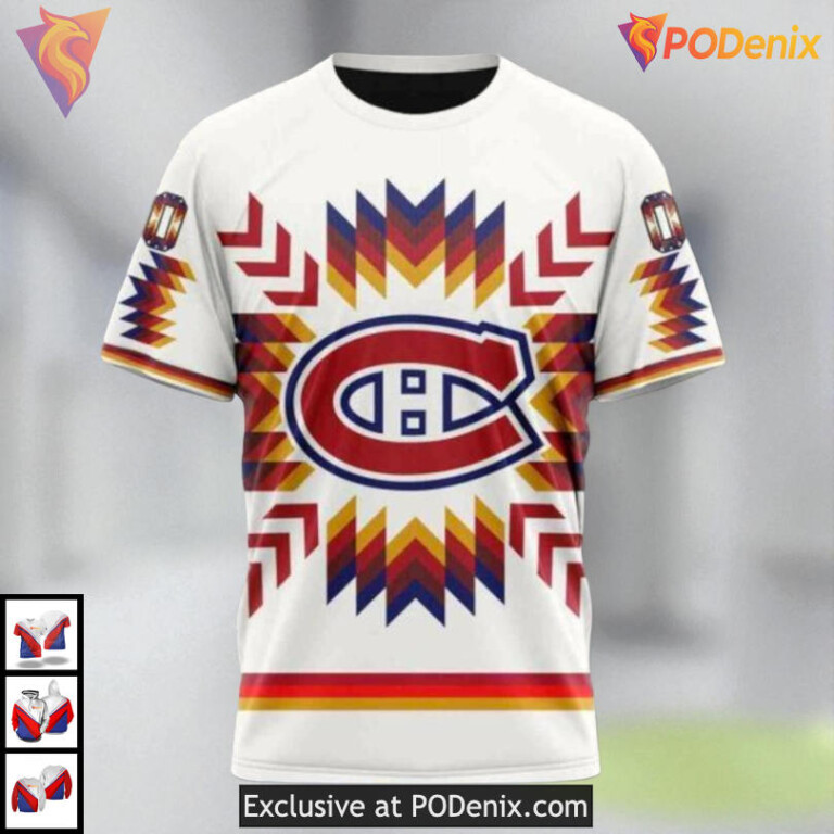 Native Pattern Cultural Artwork NHL Montreal Canadiens Graphic Hoodie 3D - 2