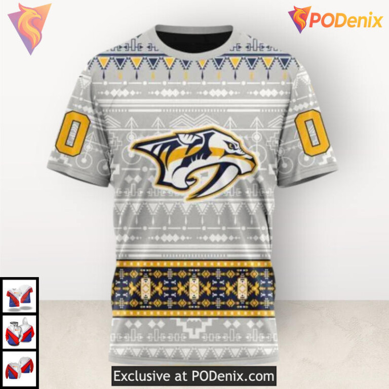Native Pattern Cultural Edition Nashville Predators Holiday Hoodie Custom 3D - 2