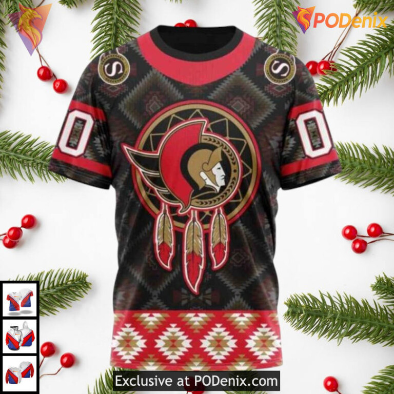 Native Pattern Full Printed Artwork NHL Ottawa Senators Graphic Hoodie 3D - 2