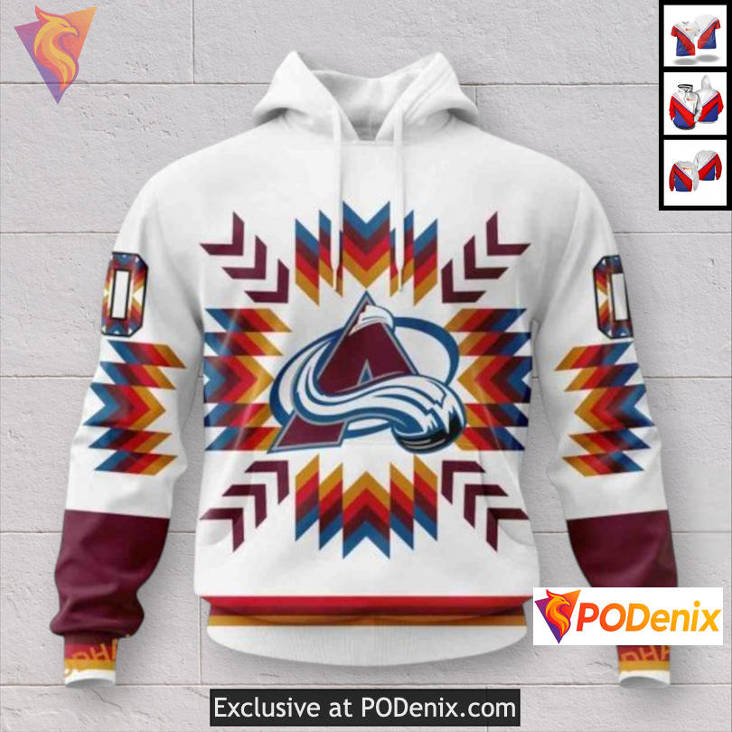 Native Pattern Inspired Artwork Custom Colorado Avalanche Hoodie Sweatshirt