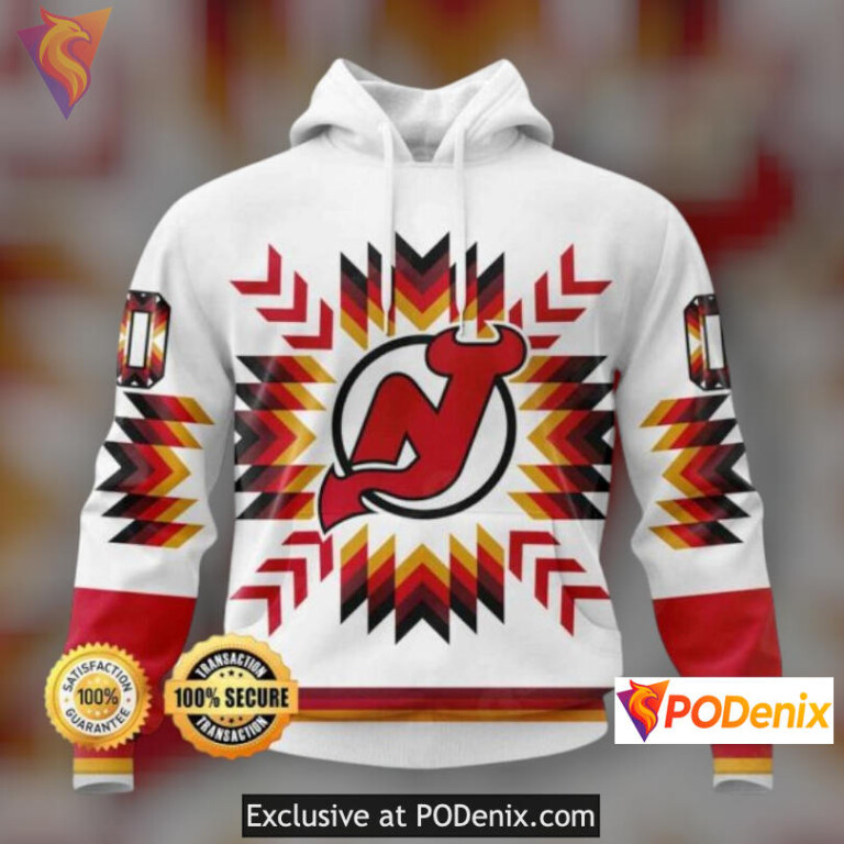 Native Pattern Inspired Retro New Jersey Devils Hoodie Devils Custom Gear