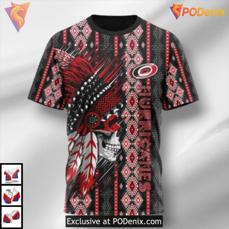 Native Skull Artwork Carolina Hurricanes Hoodie 3D Sweatshirt Custom - 2