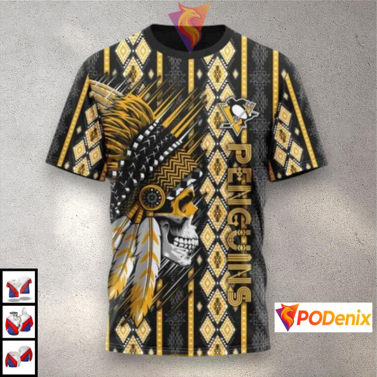 Native Skull Artwork Concept NHL Pittsburgh Penguins Holiday Hoodie 3D - 2