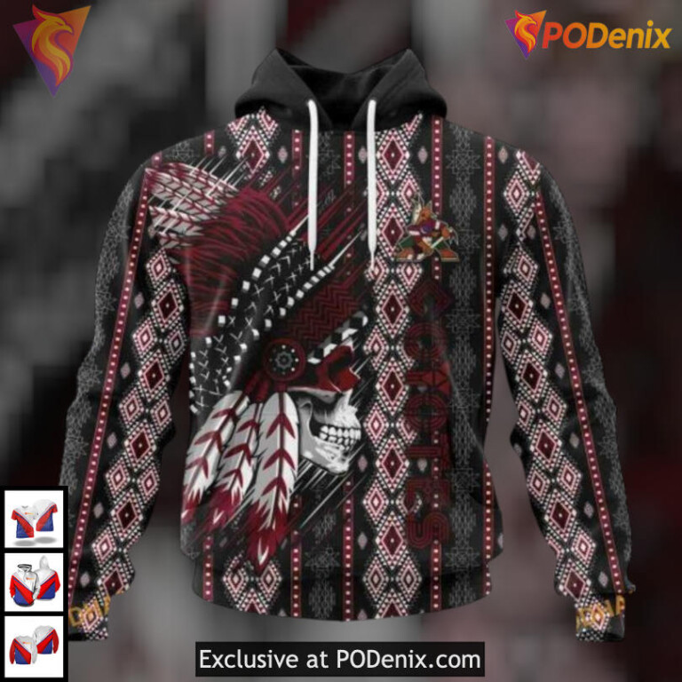 Native Skull Artwork Design Custom Name Arizona Coyotes Hoodie Heritage Edition